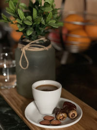 Close-up of coffee cup on table