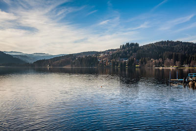 Scenic view of lake against sky at sunset