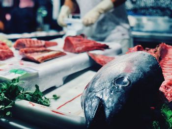 Close-up of fish for sale in market