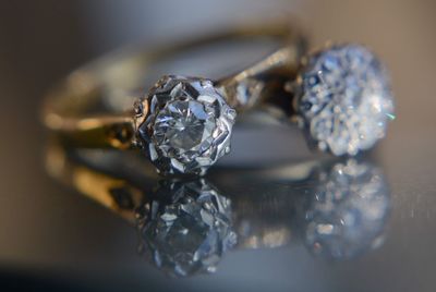 High angle view of ring on table