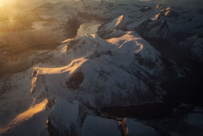 Aerial view of mountain in winter