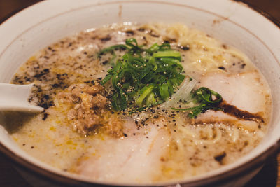 High angle view of soup in bowl