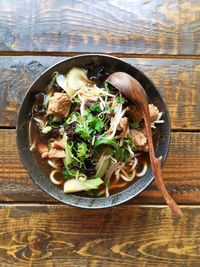 High angle view of food in bowl on table