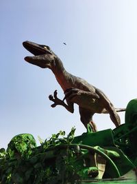 Low angle view of bird on plant against sky