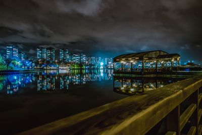 Illuminated city at waterfront