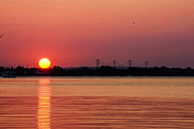 Scenic view of sea against orange sky