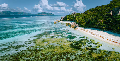 Aerial view of rock formation on beach