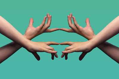 Close-up of hand against white background
