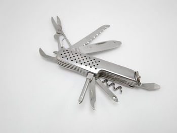 High angle view of chain against white background