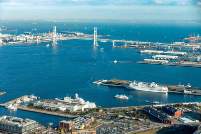 High angle view of city at waterfront