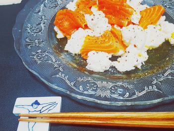 High angle view of food on table