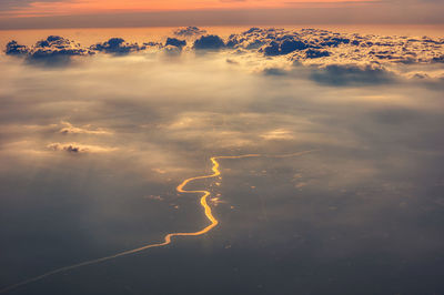 Aerial view of clouds in sky during sunset