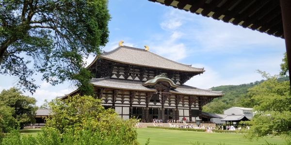 Traditional building by trees against sky