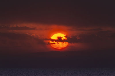 Scenic view of sea against romantic sky at sunset