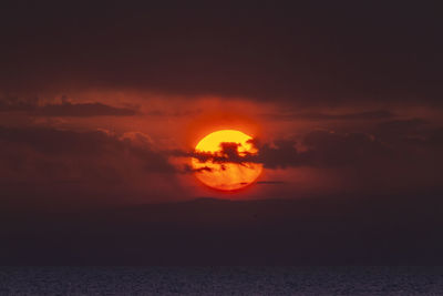 Scenic view of sea against romantic sky at sunset