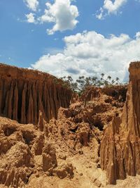 View of rock formations against cloudy sky