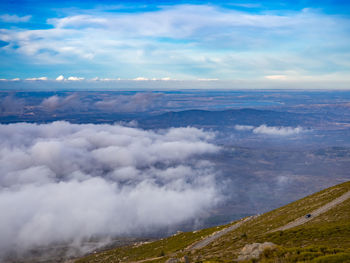 Aerial view of landscape against cloudy sky