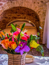 High angle view of flower pot on table