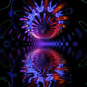 Digital composite image of illuminated water at night