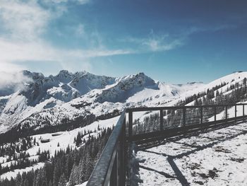 Scenic view of snowcapped mountains against sky