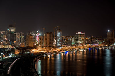 Illuminated buildings in city at night