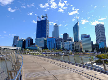 View of city buildings against cloudy sky