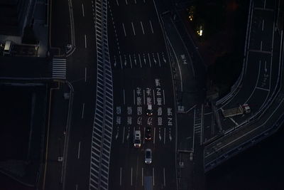 High angle view of illuminated lighting equipment in building