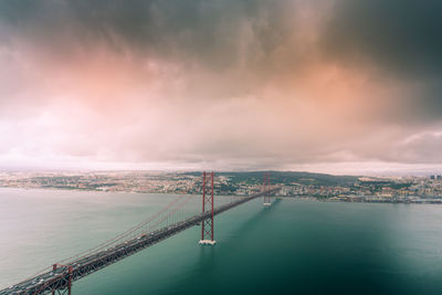 Panoramic view of bridge over sea against sky