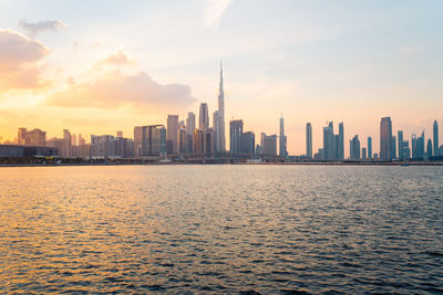 View of city at sunset