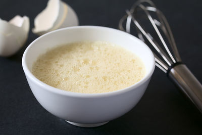 High angle view of tea in bowl on table