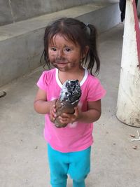 High angle view of smiling girl