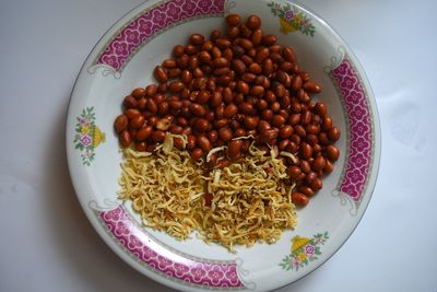 High angle view of food in plate on table