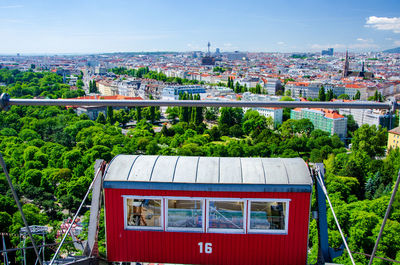 View of the city of vienna from a ferris wheel at the prater.