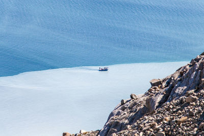 High angle view of boat on snowy beach