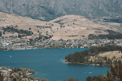 High angle view of lake and trees