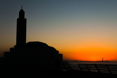 Silhouette of building against sky during sunset