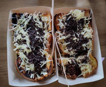 Toast with cheese and chocolate sprinkle