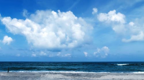 Scenic view of sea against cloudy sky