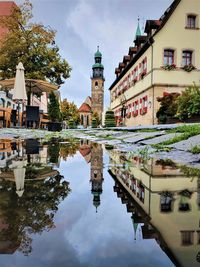 Reflection of buildings in lake