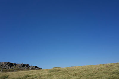 Scenic view of landscape against clear blue sky