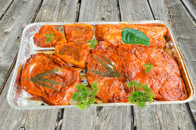High angle view of food on table