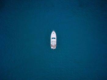 High angle view of ship sailing in sea