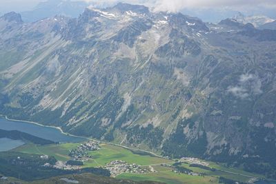 Aerial view of valley and mountains