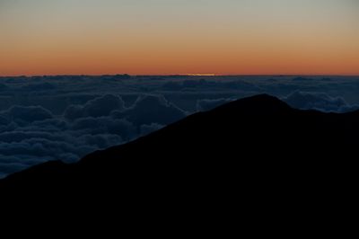 Scenic view of silhouette mountain against sky during sunset