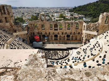 High angle view of buildings in town