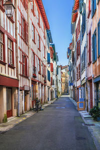 Street with historical houses in bayonne city center, france