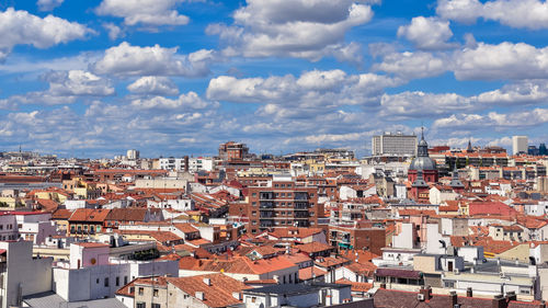 High angle shot of townscape against sky