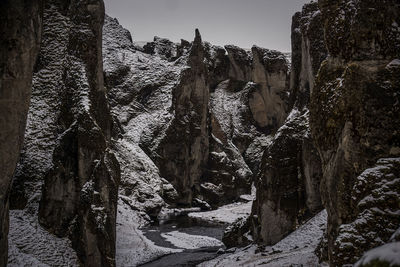 Panoramic view of trees on rock during winter