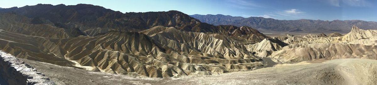 Panoramic view of landscape with mountain range in background