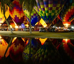 Illuminated hot air balloon at night